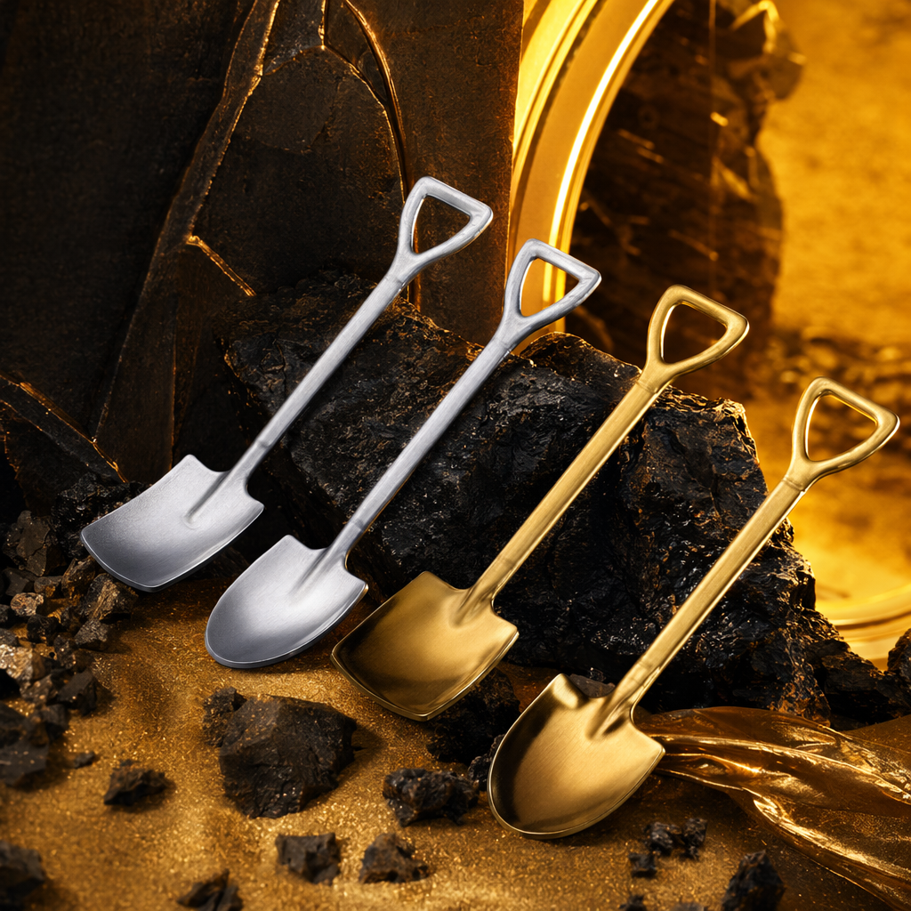 Silver and gold small shovel tableware set, kitchen baking dessert picking tools Specification image