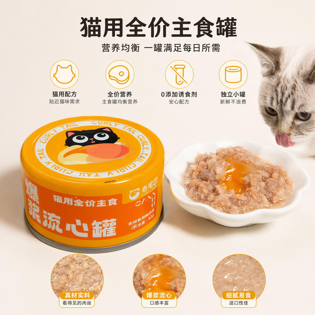 卷尾巴 猫用全价主食爆浆流心罐 金枪鱼鸡肉口味