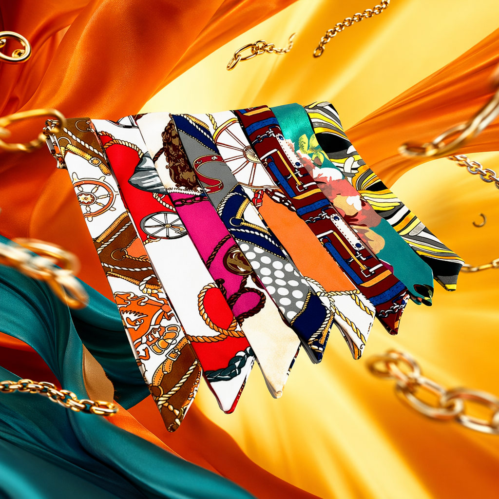 A lightweight and breathable silk handkerchief with multi-color prints, a perfect accessory for women in spring and summer Specification image