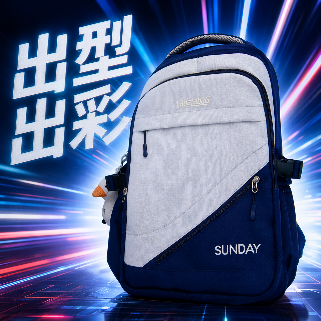 A simple and fashionable backpack in blue and white, lightweight and large-capacity, suitable for student commuting Specification image