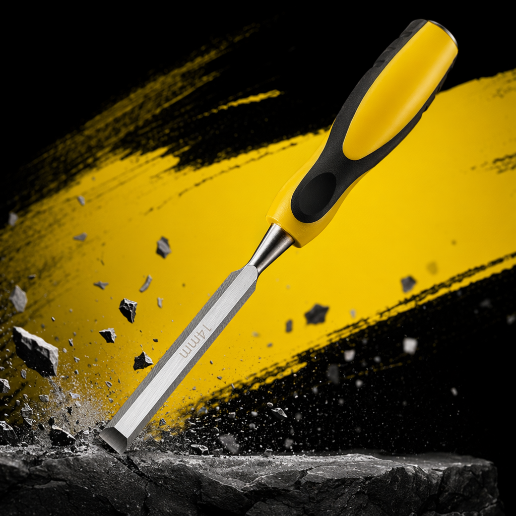 Yellow and black handle industrial-grade woodworking chisel, professional woodworking tool, durable chisel Specification image