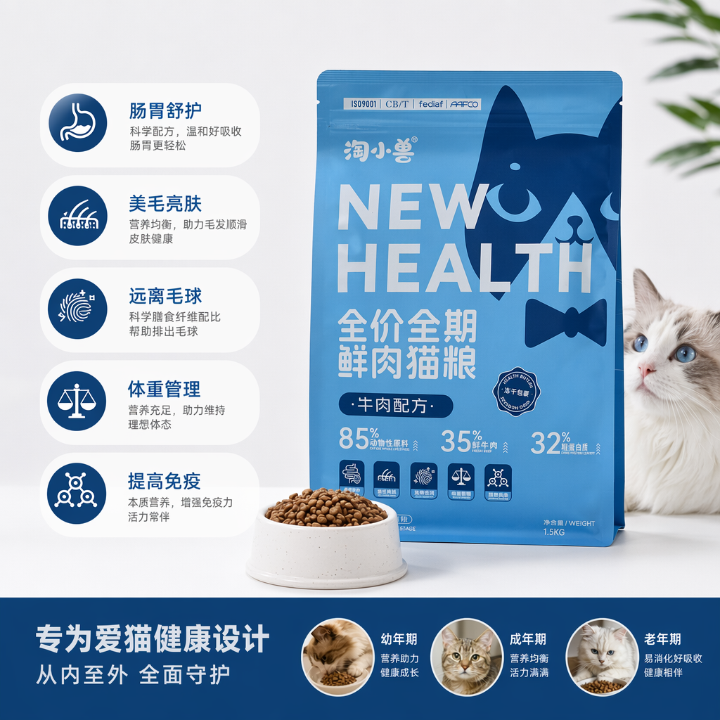 宠物猫粮全价全期鲜肉猫粮高蛋白牛肉配方