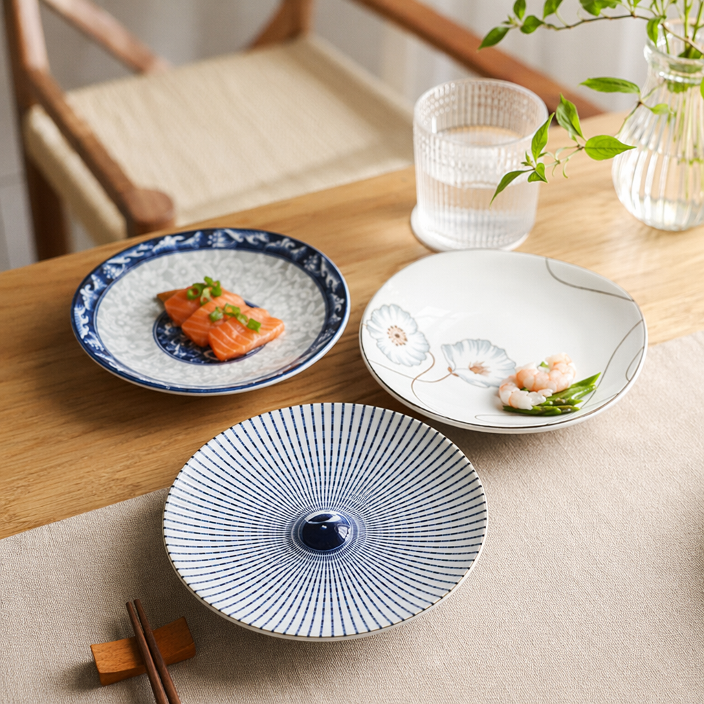 Three ceramic bowls, a set of simple household tableware and kitchenware details Picture