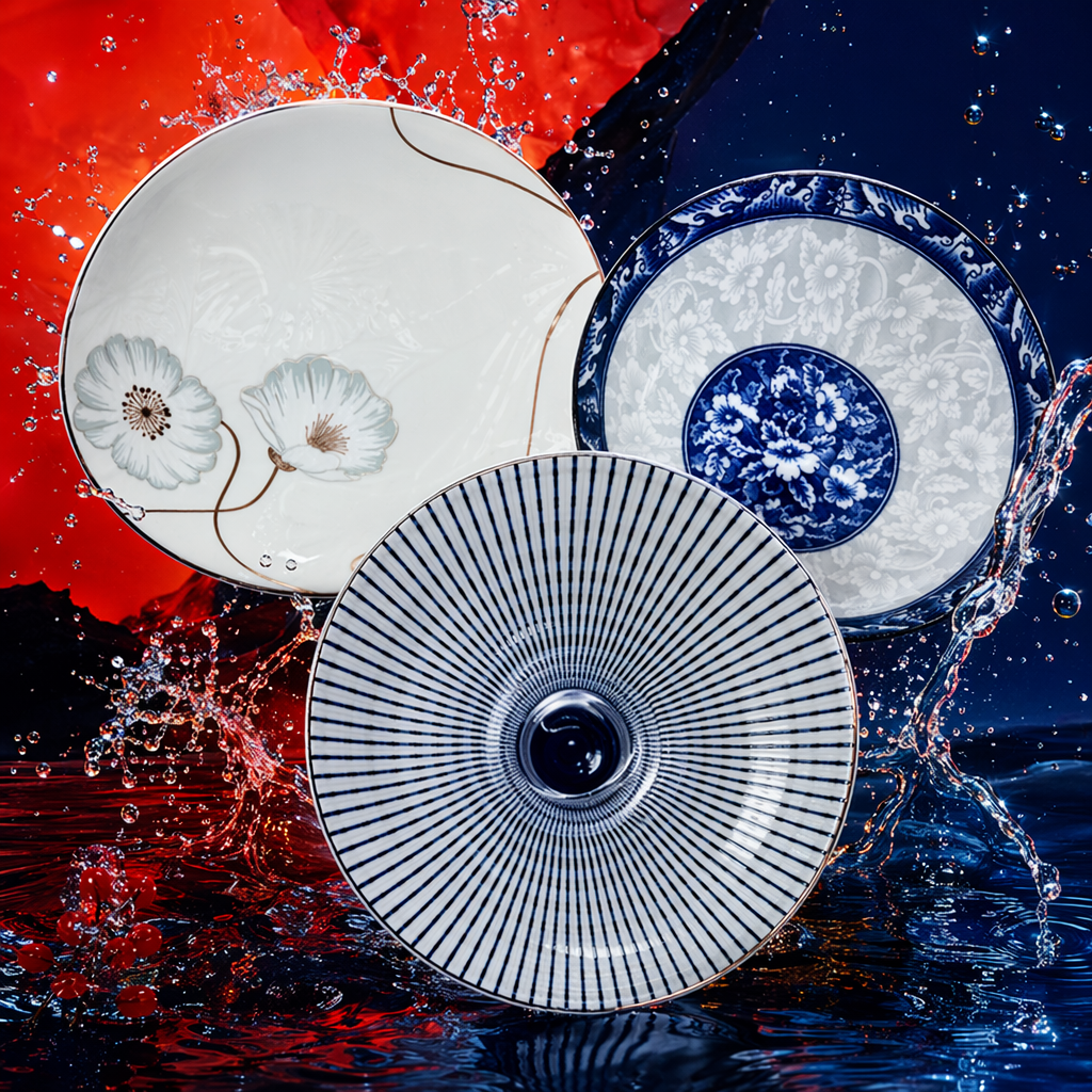 Three ceramic bowls, a set of simple household tableware and kitchenware Specification image