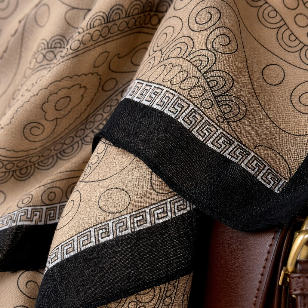 The beige Paisley pattern pure cotton scarf is warm, fashionable and versatile for autumn and winter Application Scenario