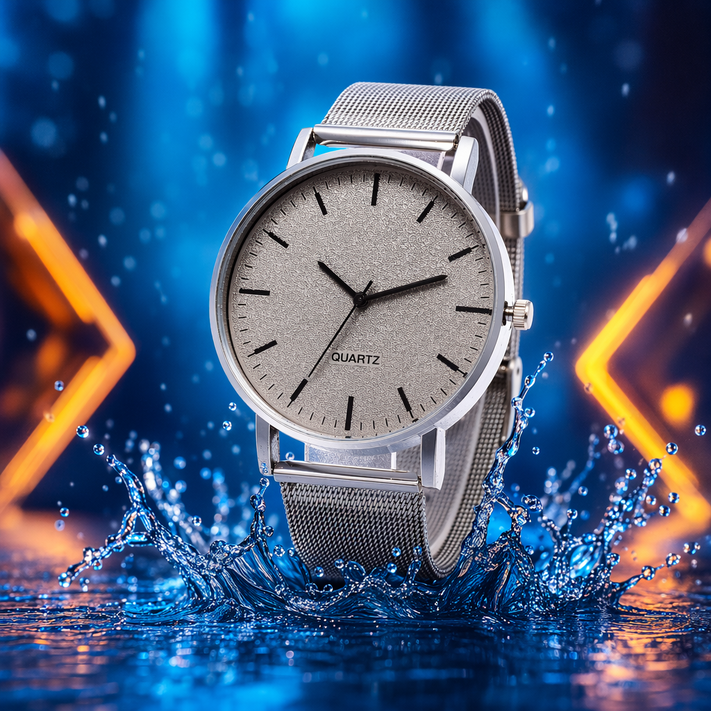 Silver metal mesh strap quartz watch for women, simple and fashionable Specification image