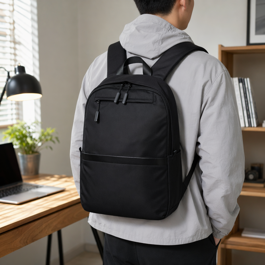 Black backpack, wear-resistant nylon, simple and fashionable commuting and business backpack details Picture