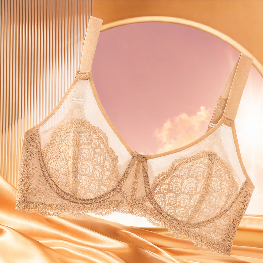 Beige lace close-knit bras without underwire are comfortable and breathable women's underwear Specification image