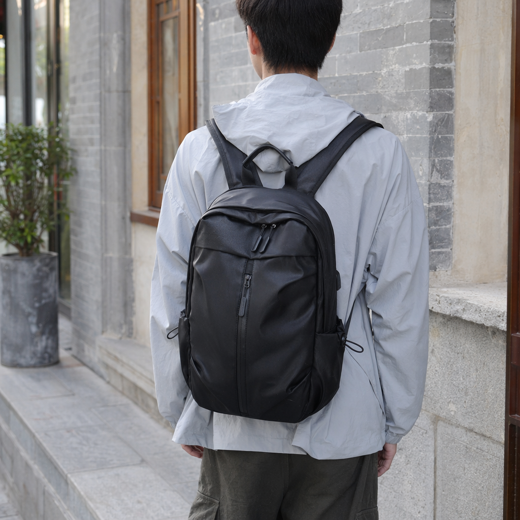 This black, simple business and casual backpack is lightweight, wear-resistant and has a large capacity for commuting and student use details Picture