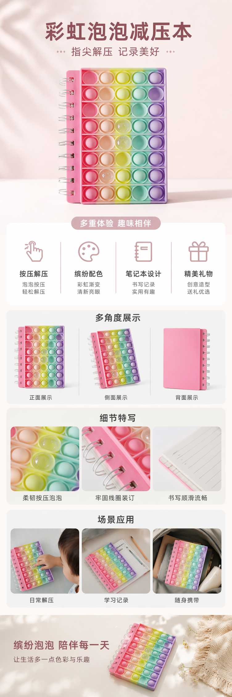 彩虹硅胶泡泡减压笔记本 灭鼠先锋按压按按乐线圈本 学生随身手账本解压文具记事本 厂家现货批发可定制详情1
