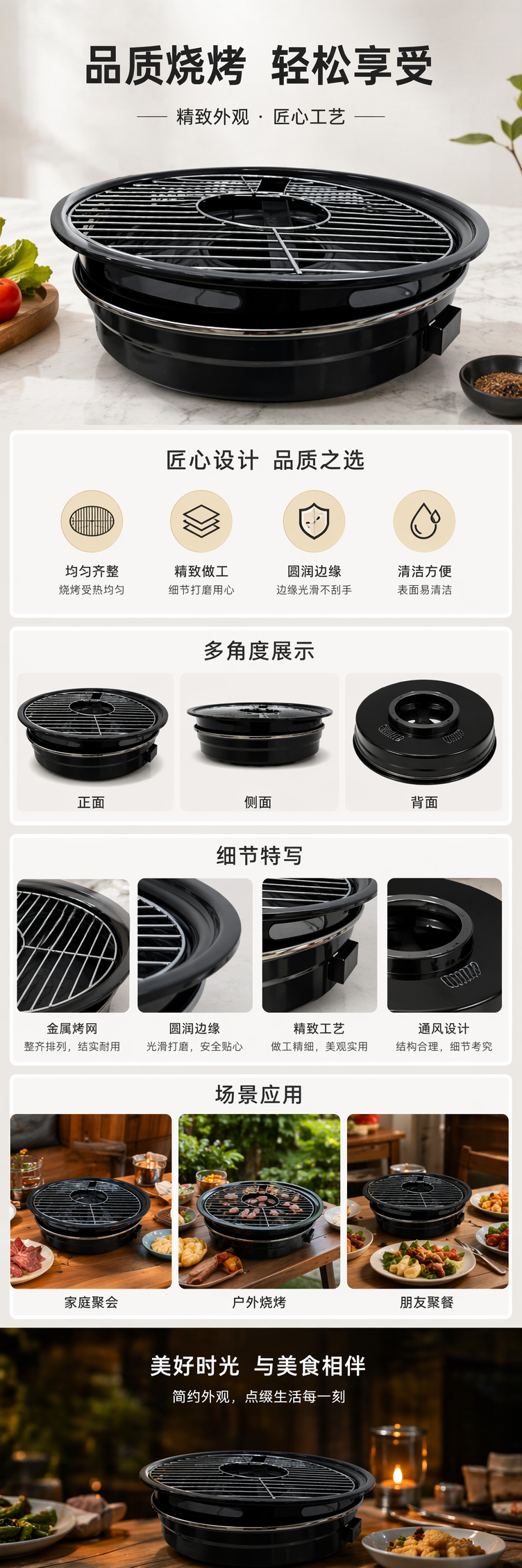 黑色圆形烤架 烧烤架户外便携碳烤架家用铁艺烤肉架详情1