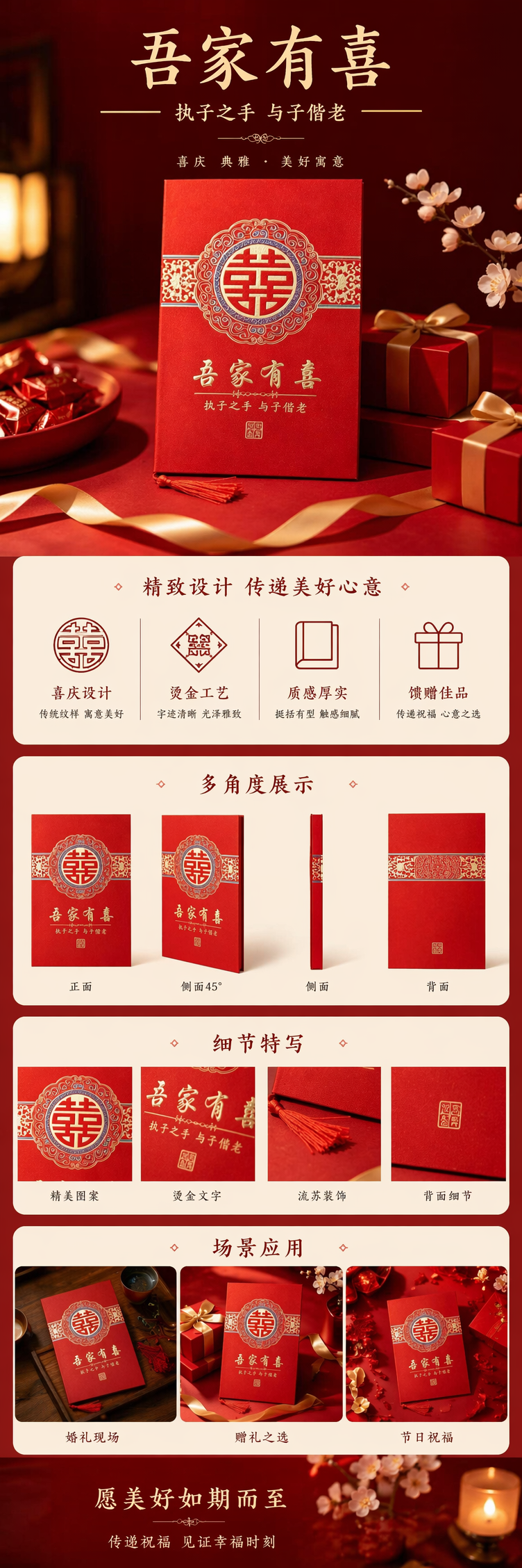 红色喜帖 传统中式婚礼请柬 红色烫金双喜字 婚庆邀请函详情1