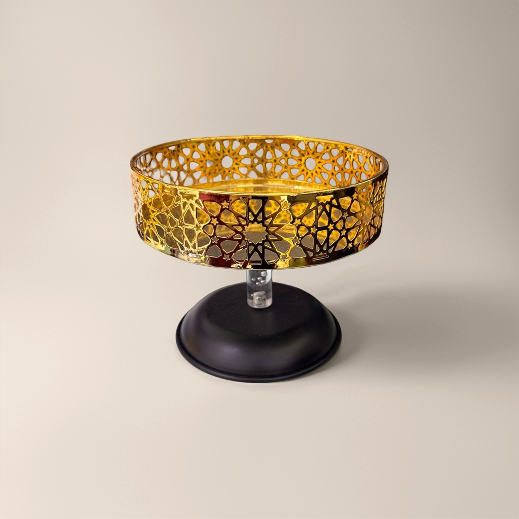 A golden hollowed-out geometric pattern tray for home decoration, a living room coffee table decoration and storage plate Specification image