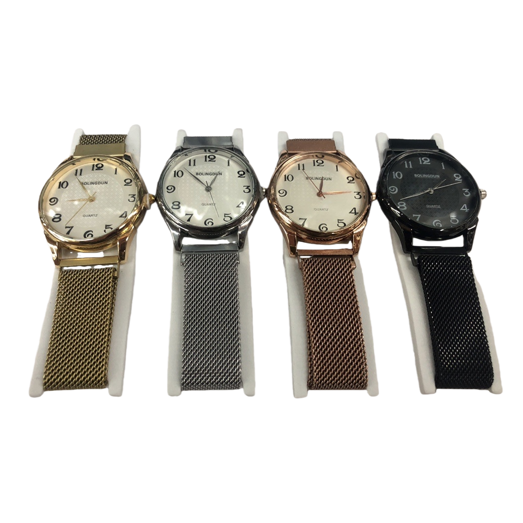Four different colored metal mesh band watches are fashionable and versatile, suitable for both men and women Item Picture
