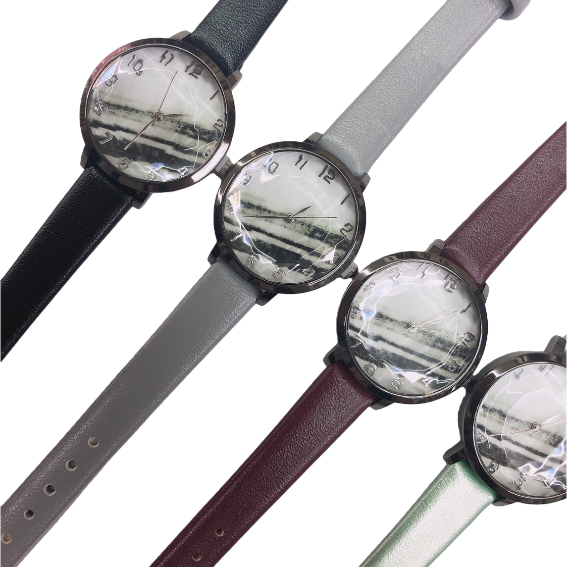 Four colorful strap and stone-patterned dial watches are fashionable and versatile, suitable for both men and women Item Picture