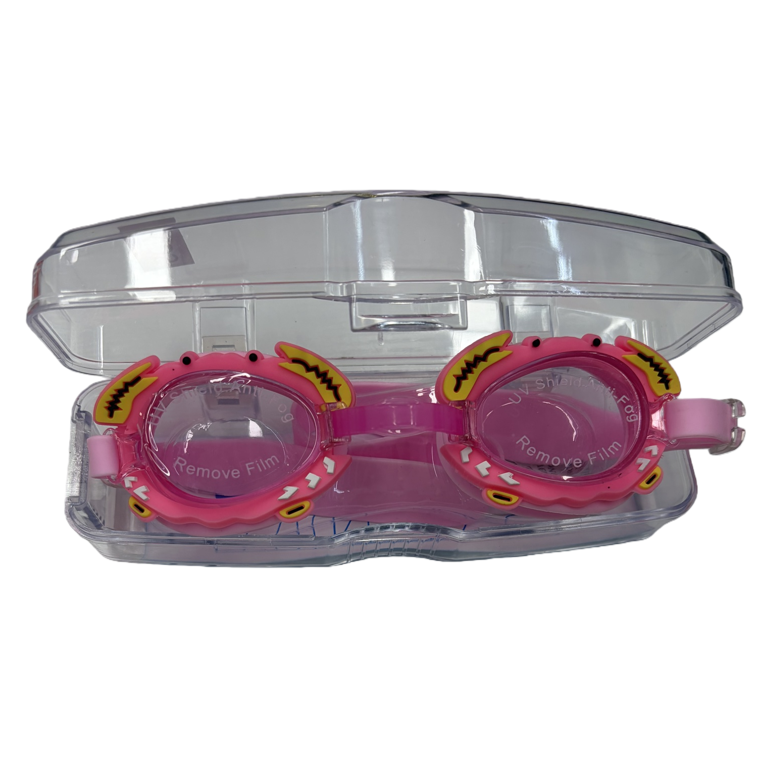 Pink children's swimming goggles with transparent storage boxes Item Picture