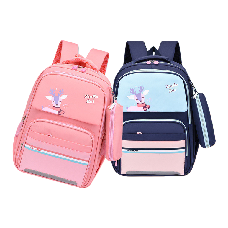 نموذج الأيل الأزرق الوردي مع أكياس جانبية في حقيبة مدرسية للأطفال Item Picture