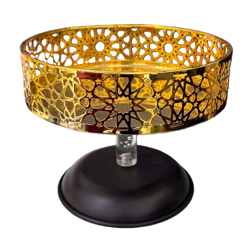 A golden hollowed-out geometric pattern tray for home decoration, a living room coffee table decoration and storage plate Item Picture