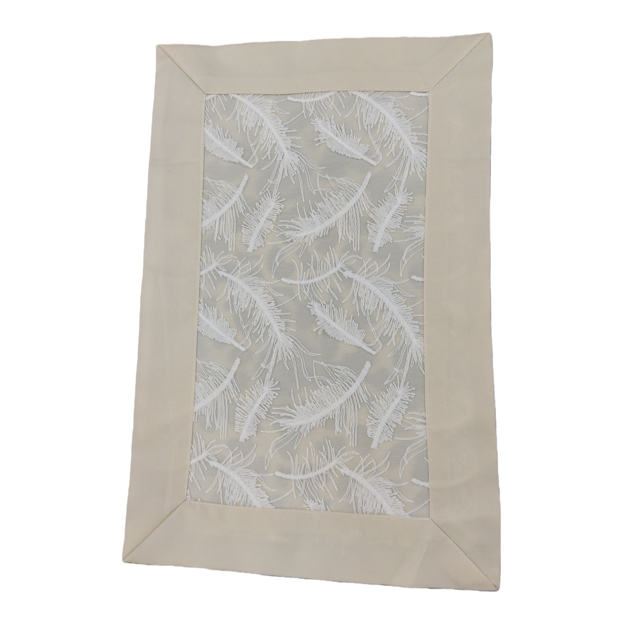 Beige frame and white feather embroidered tablecloth for home decoration Item Picture