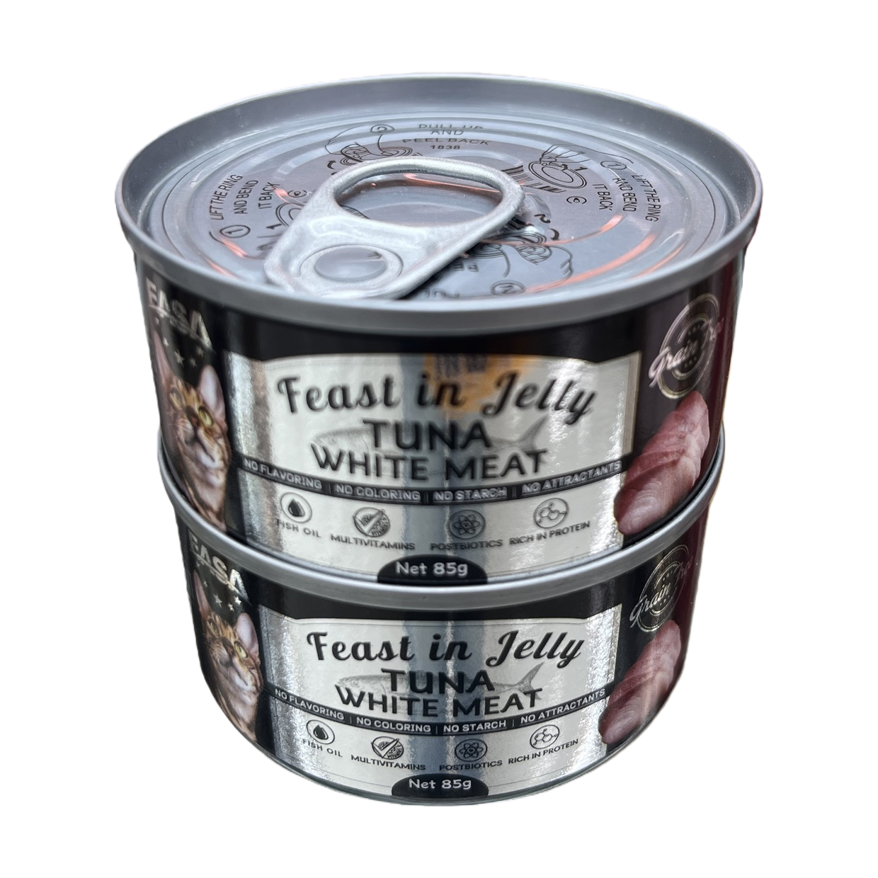 Silver Can Feast in Jelly TUNA WHITE MEAT Cat pattern White Meat Tuna jelly Can Item Picture
