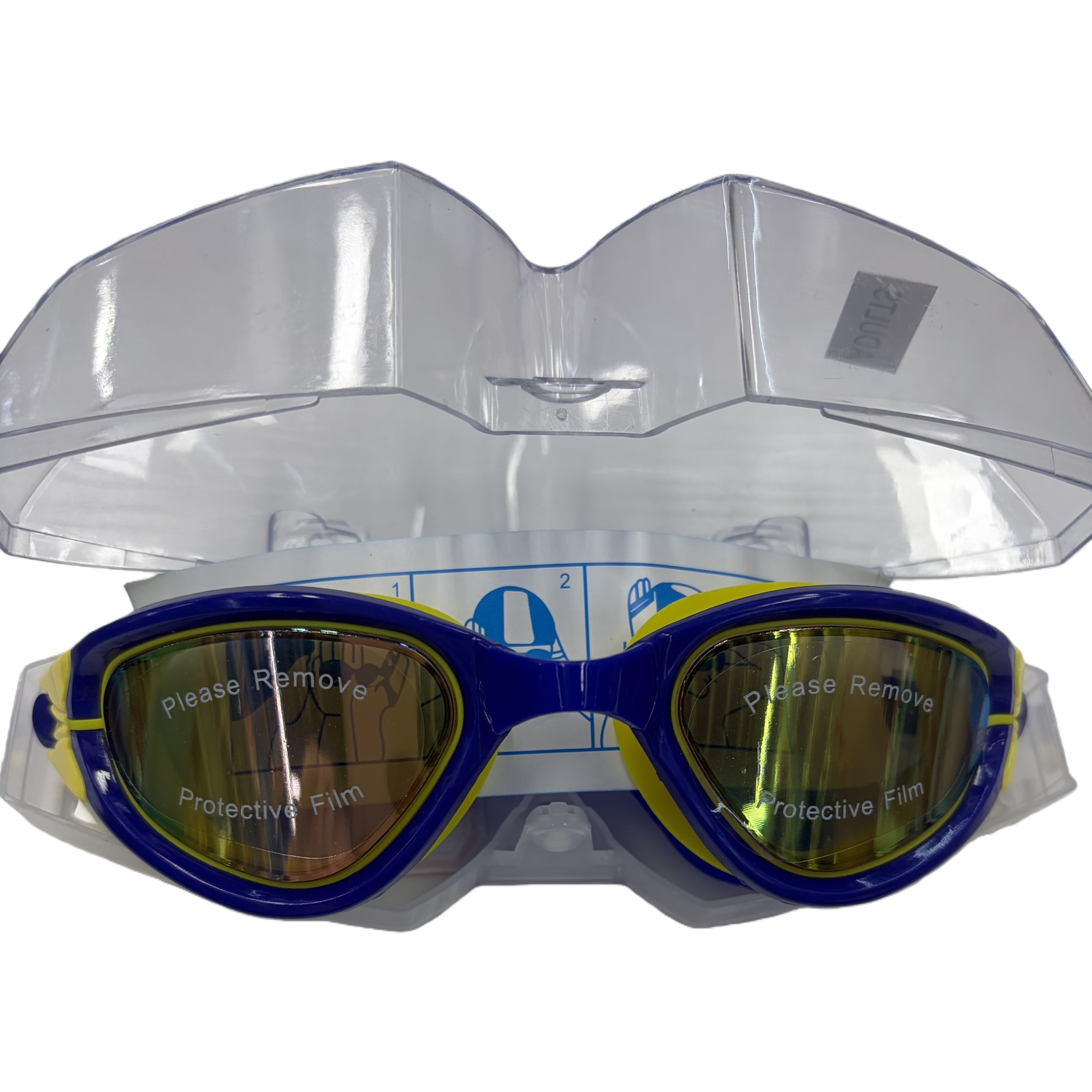 Blue and yellow swimming goggles with anti-fog and waterproof silicone for comfortable fit, suitable for both men and women Item Picture