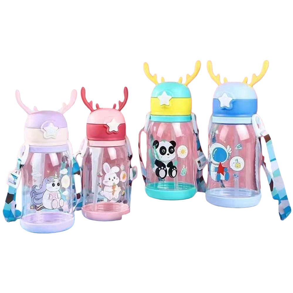 Colorful antler straw cup, children's cute and creative water cup, portable leak-proof with lid Item Picture