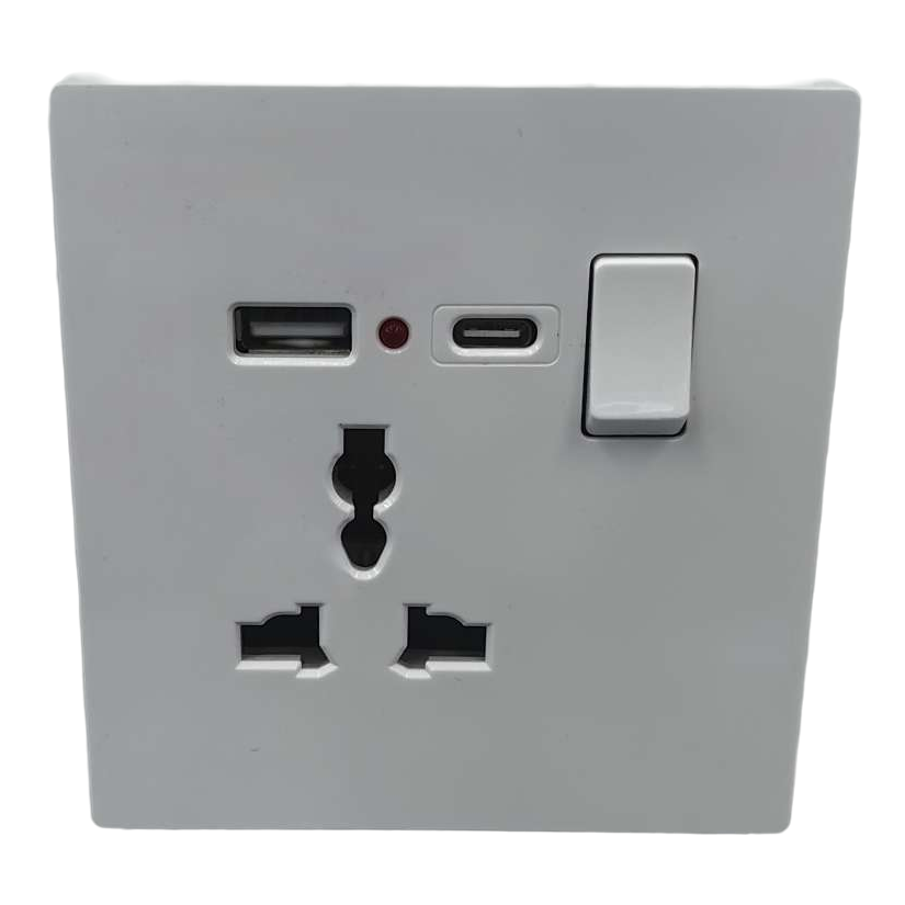T2 -التصميمات الداخلية الداخلية المضادة للصدمات الكهربائية لمفتاح جدران USB+C المتعدد الوظائف 13A A Item Picture