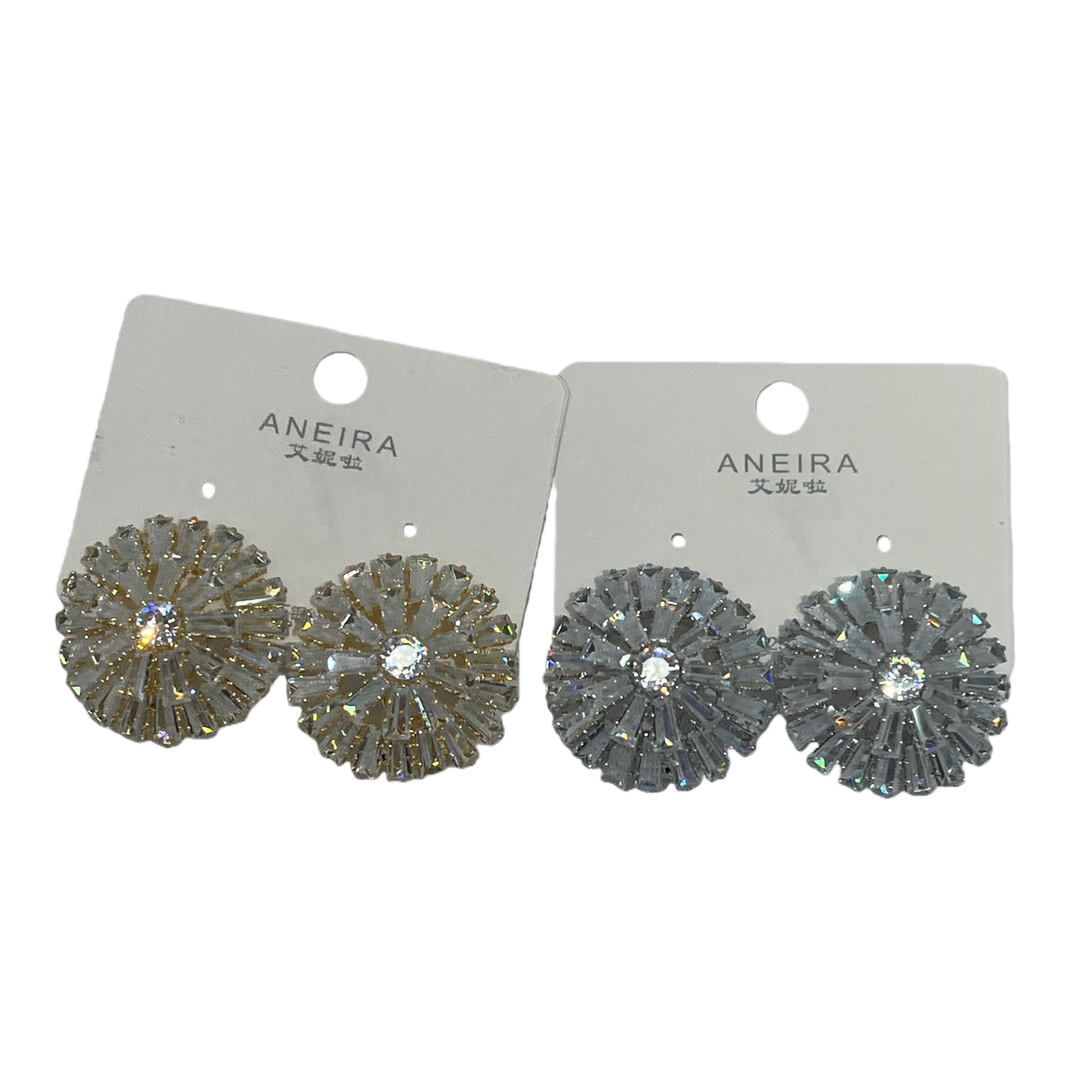 Golden and silver crystal flower ear studs, fashionable and light luxury women's ear studs, ear stud accessories, diamond ball ear studs, ear stud gun piercing diamond ball ear studs Item Picture