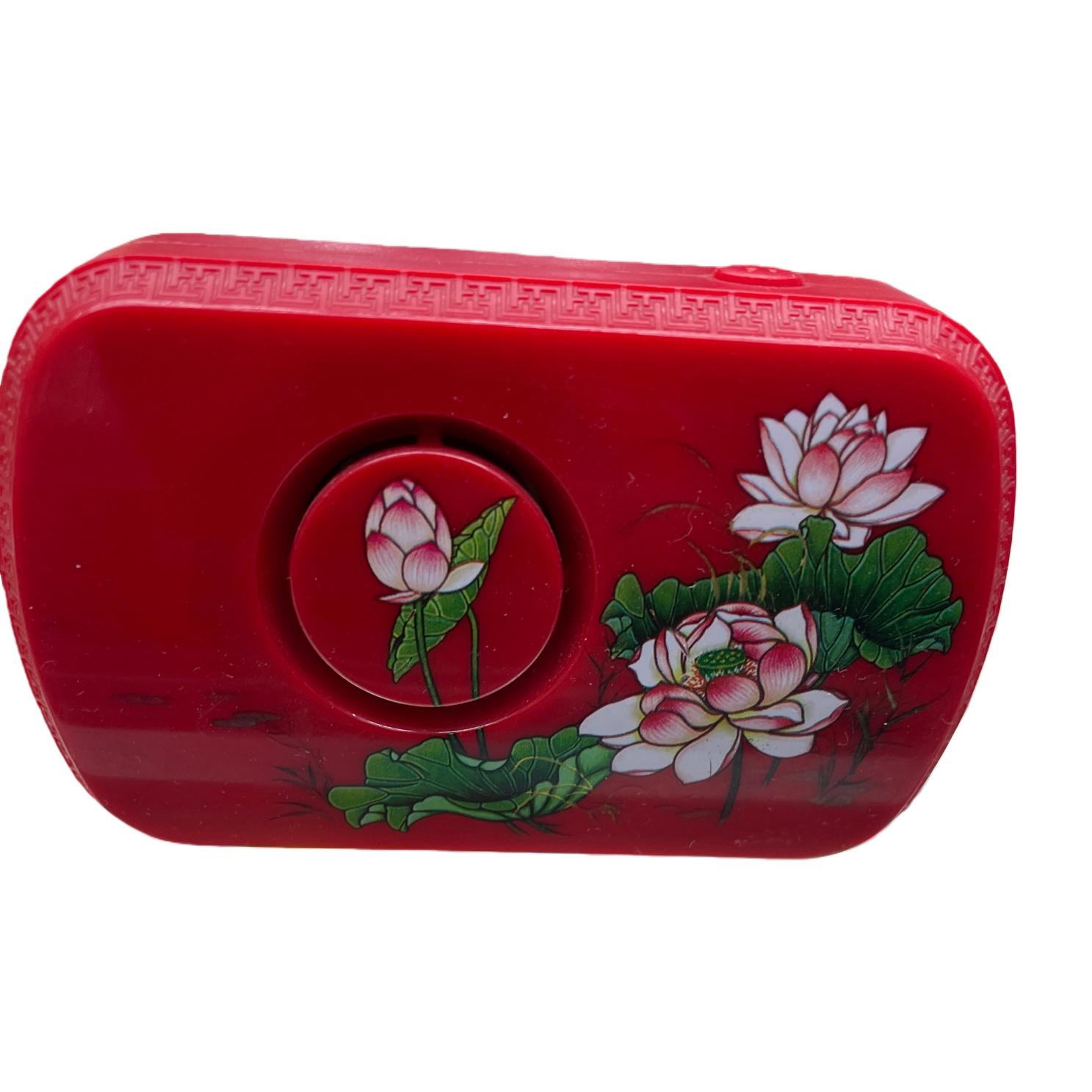 红色莲花图案便携音箱白底实物图