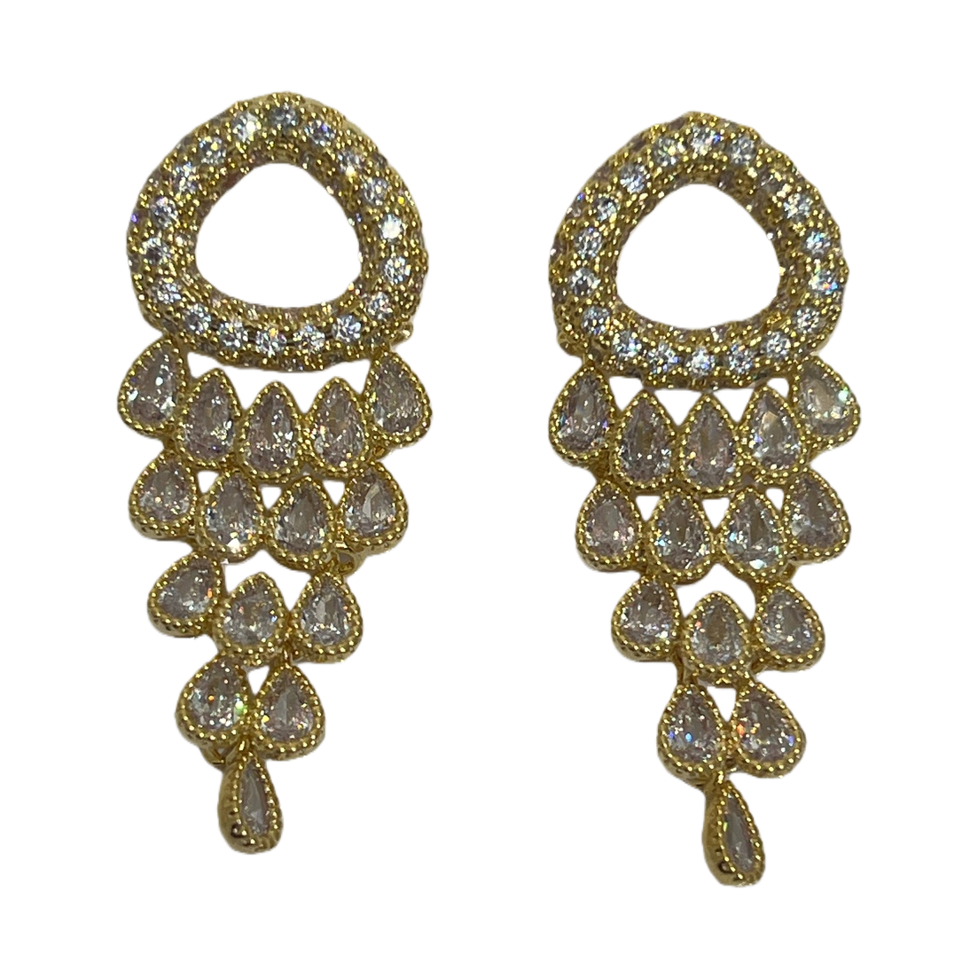 Golden teardrop-shaped diamond-encrusted earrings, fashionable and light luxury women's earrings, earrings, earrings, stud earrings, silver needle vintage accessories Item Picture