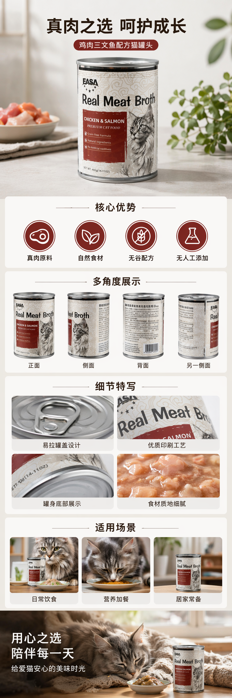 银色罐装真实肉汁鸡鲑鱼 premium 猫粮含猫咪图案 pic 1