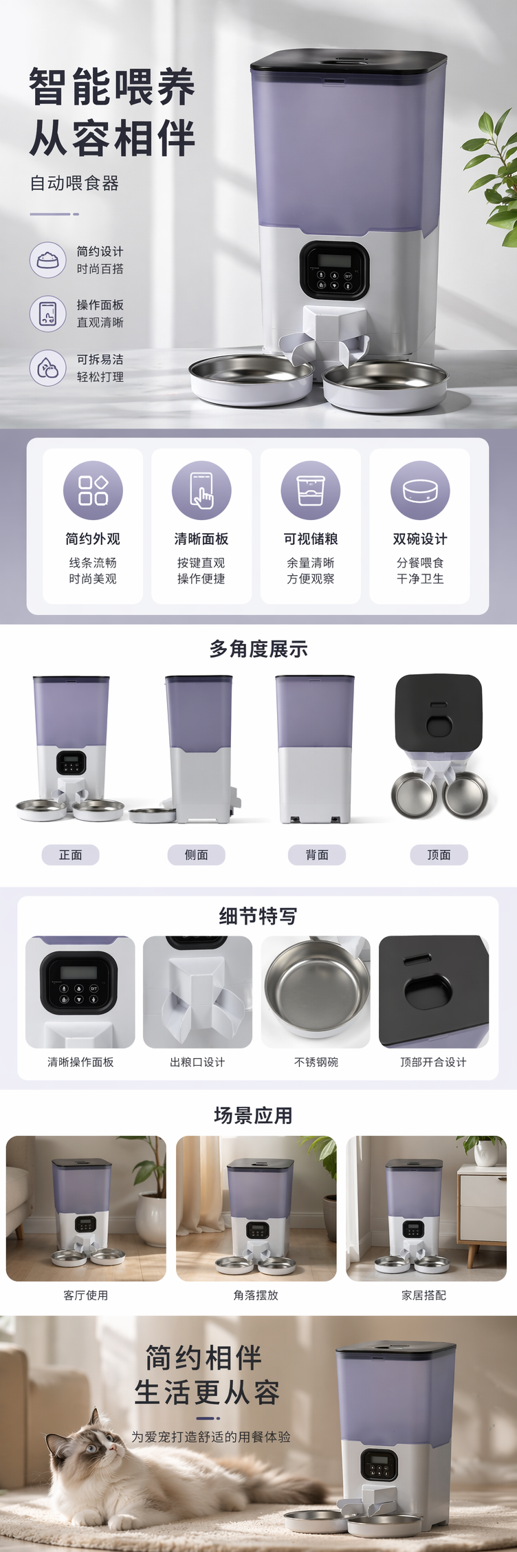 紫色智能喂食器自动定时定量宠物喂食器详情1