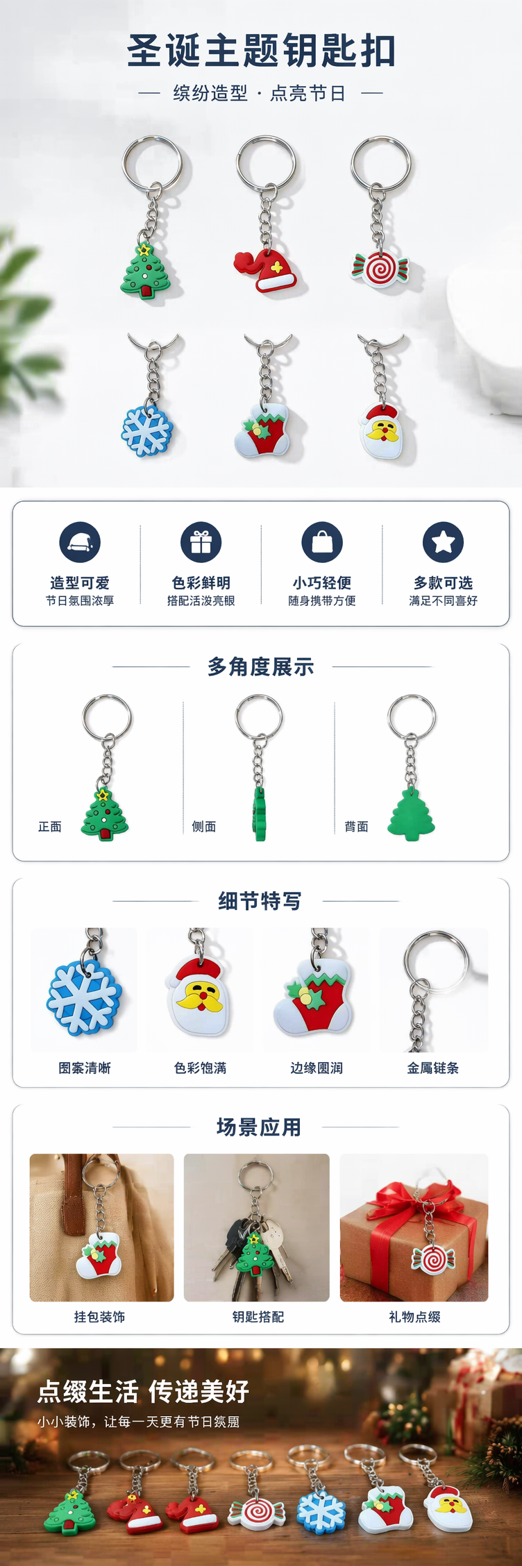 六款圣诞主题钥匙扣 圣诞树圣诞帽拐杖糖雪花圣诞袜圣诞老人头像 pic 1