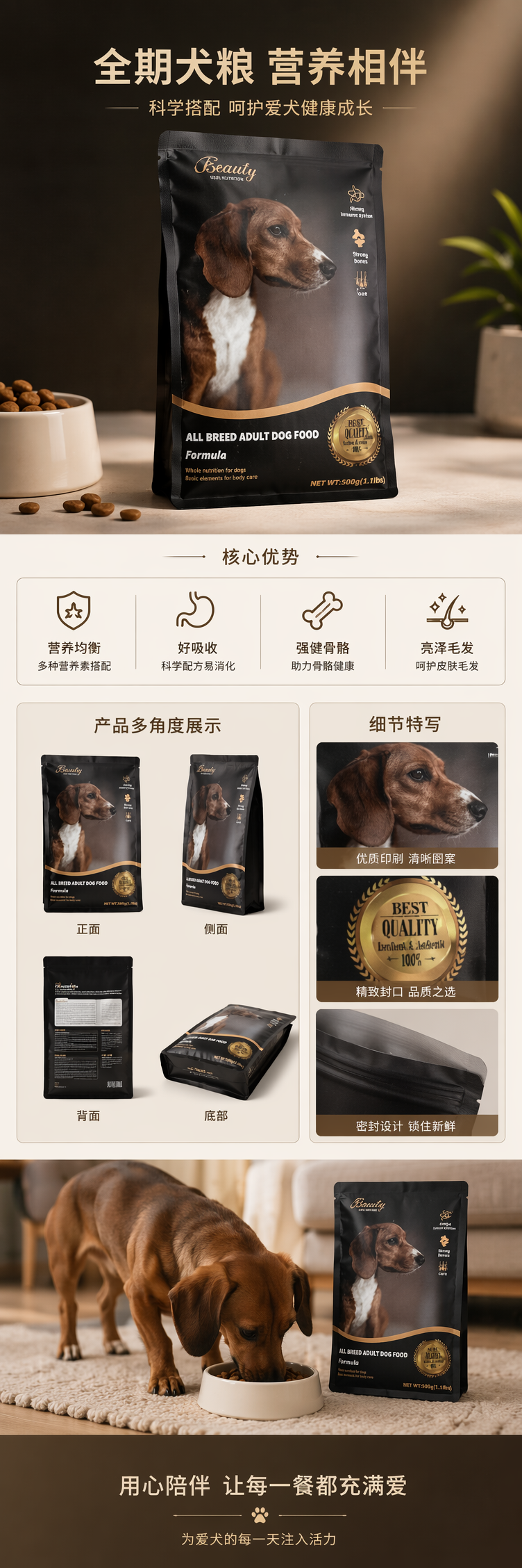 黑色包装袋狗粮宠物专用天然配方营养均衡500g pic 1