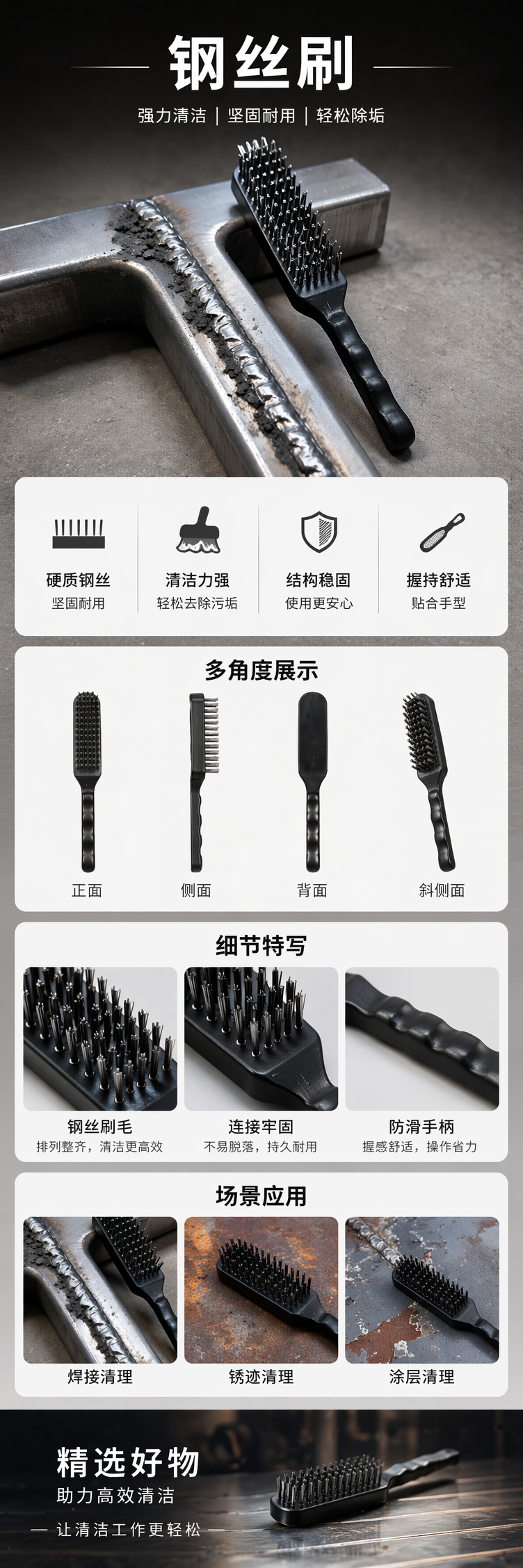 金属T型焊件专用钢丝刷 除锈打磨清洁工具 pic 1
