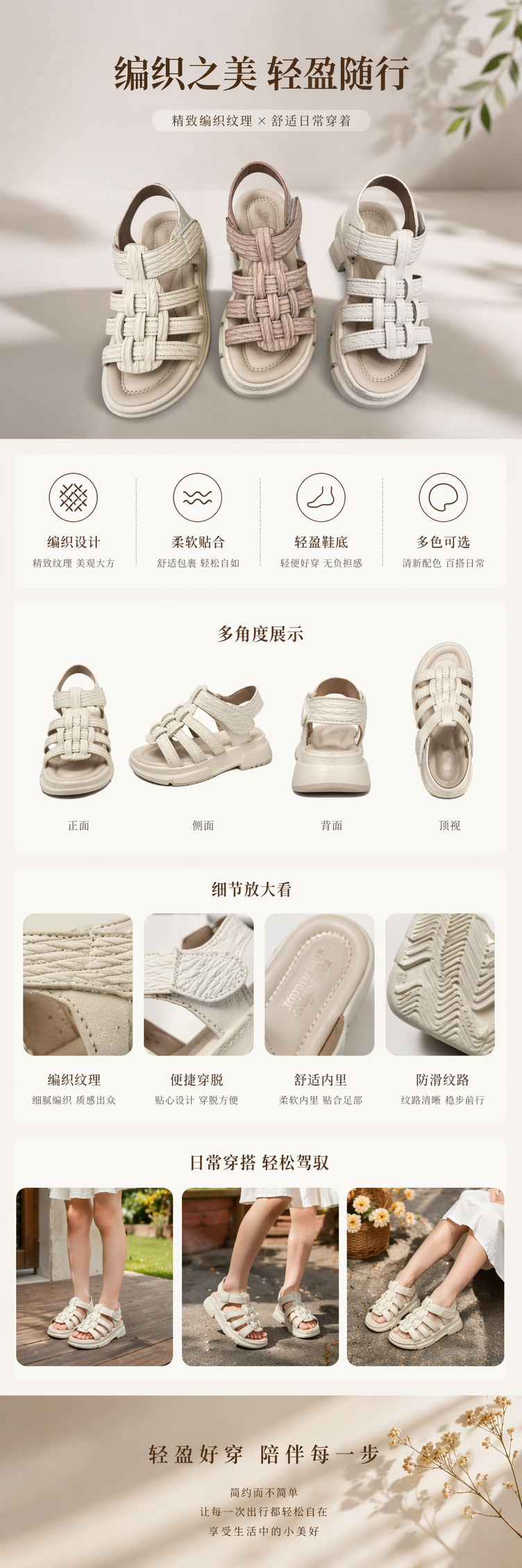 三双装编织凉鞋女夏款透气防滑休闲平底详情1