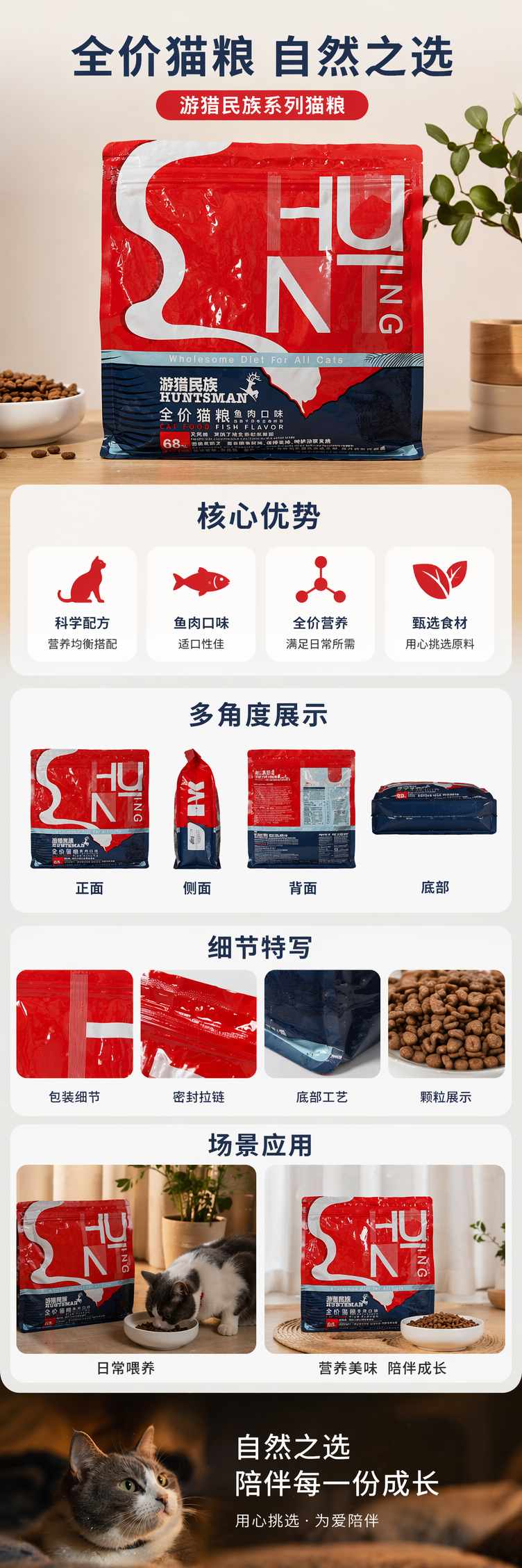 红色包装袋猫粮天然无谷成猫专用营养均衡宠物食品 pic 1