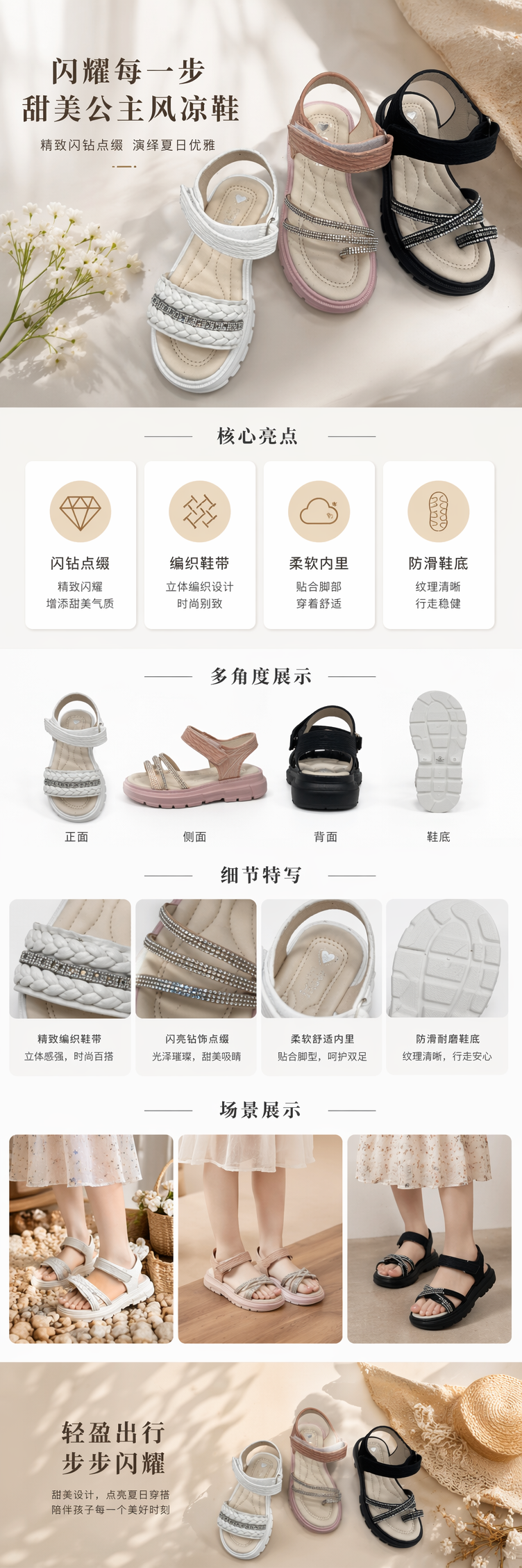 三双装饰凉鞋女夏季时尚百搭防滑舒适休闲 sandals详情1