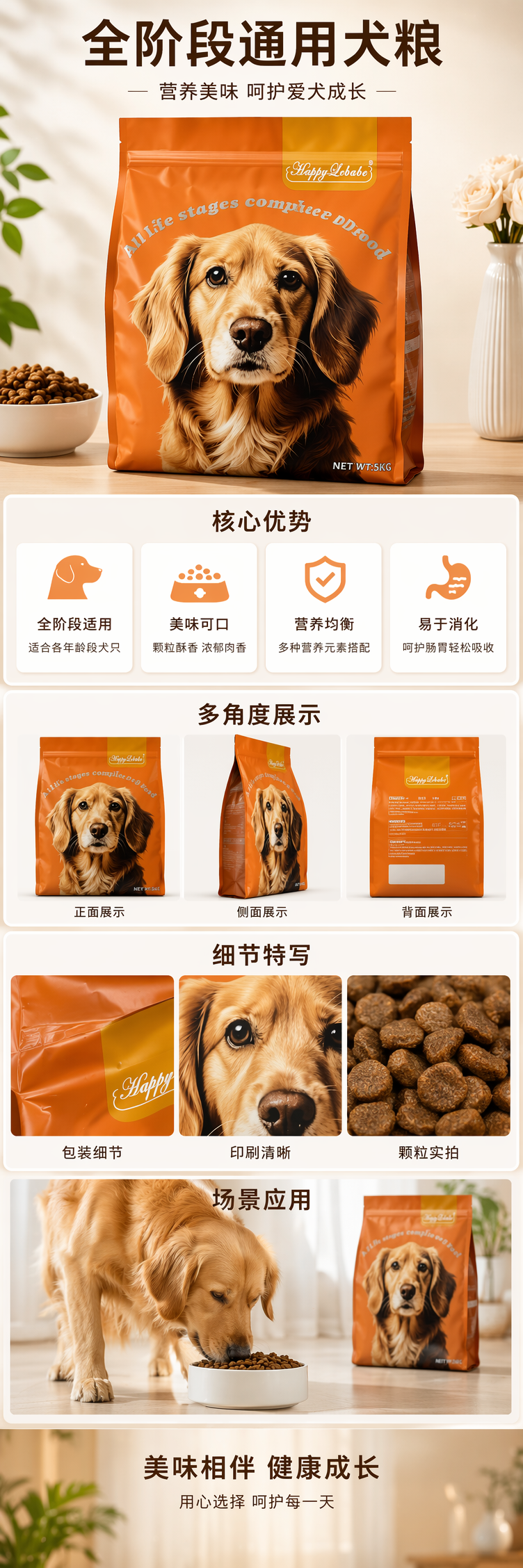 全价全期鲜肉狗粮包装袋金毛犬面部特写专用宠物狗粮成犬粮 pic 1