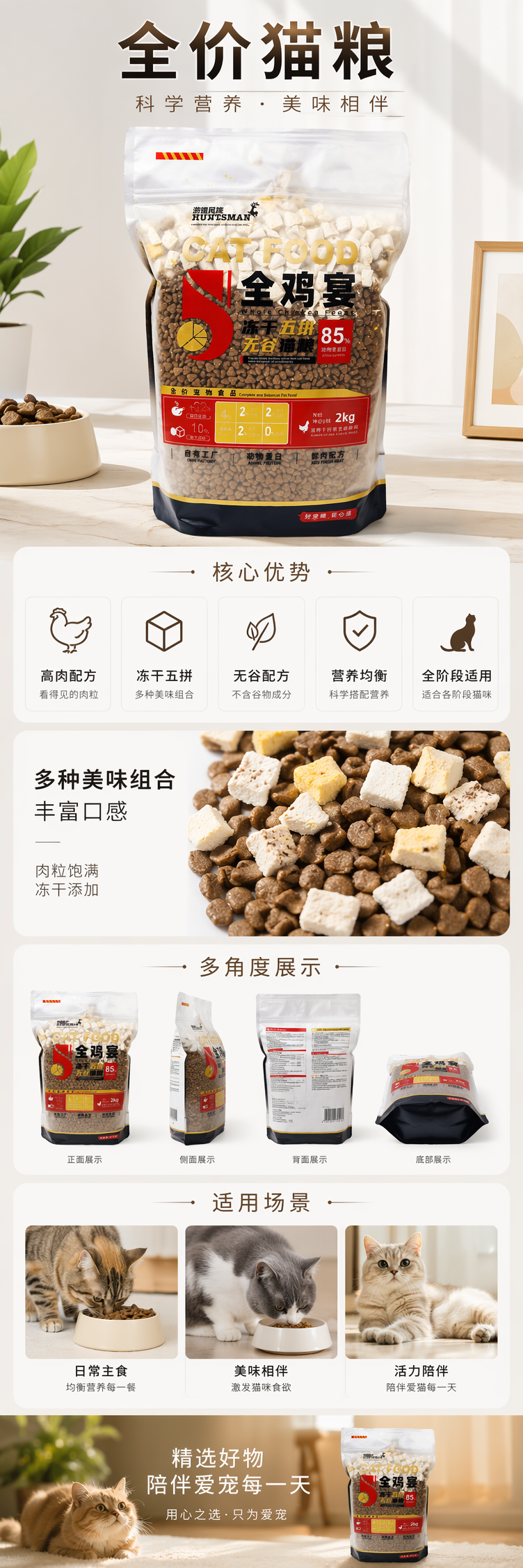 透明袋装猫粮 高蛋白无谷天然全价成猫幼猫通用主食 pic 1