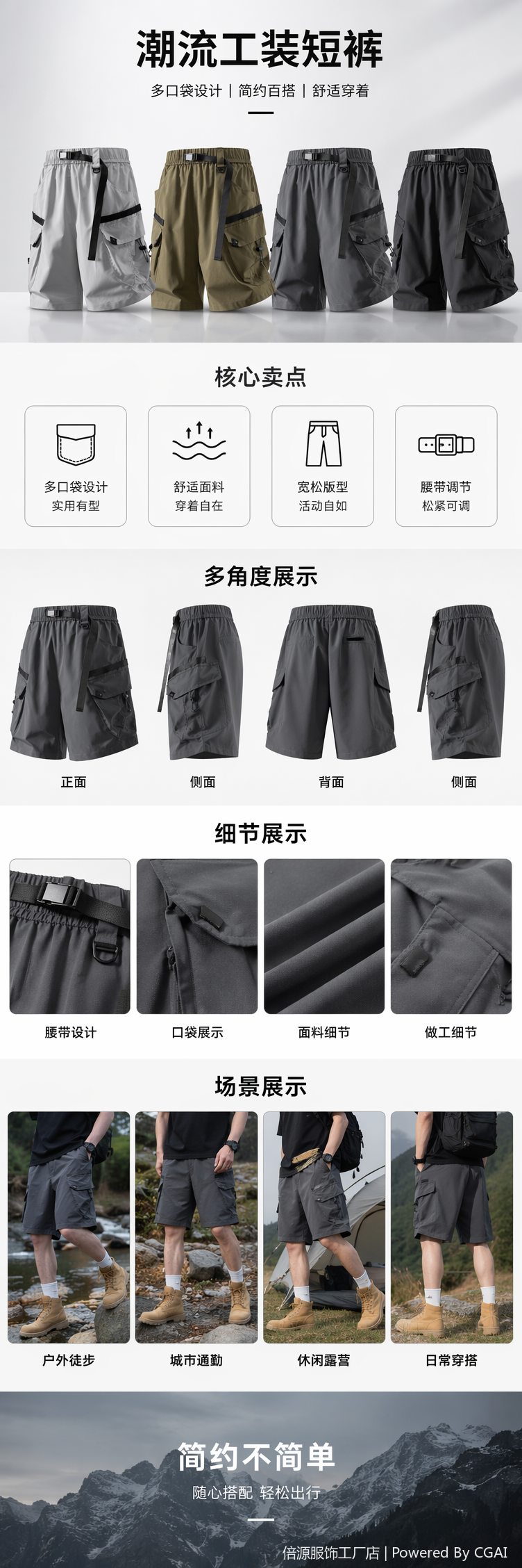 四色工装短裤 男女同款 多口袋休闲百搭夏季薄款详情1