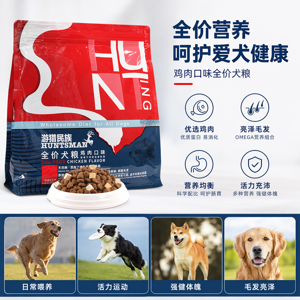 红色包装袋狗粮宠物专用天然配方成犬全价营养