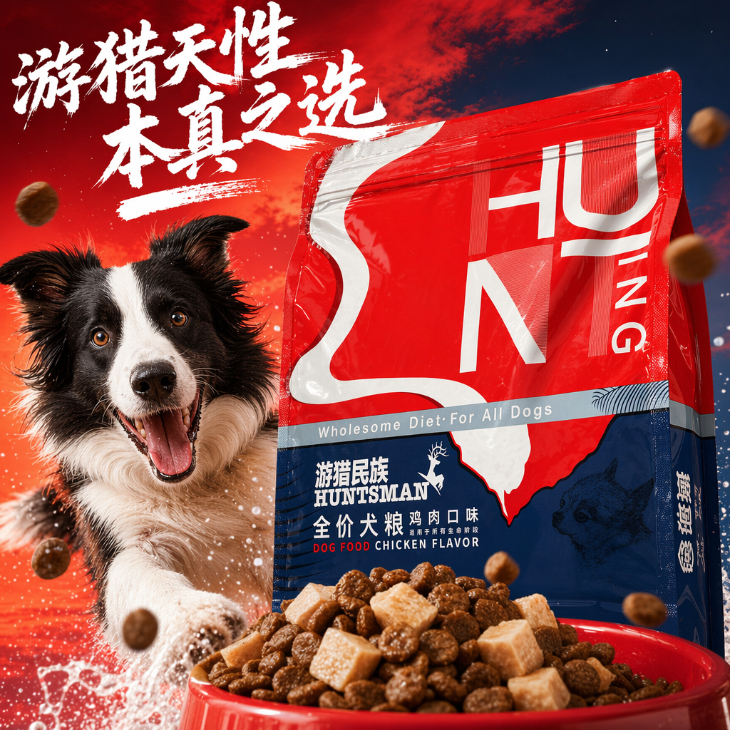 Red packaging bag dog food, natural formula for pets, complete nutrition for adult dogs Specification image