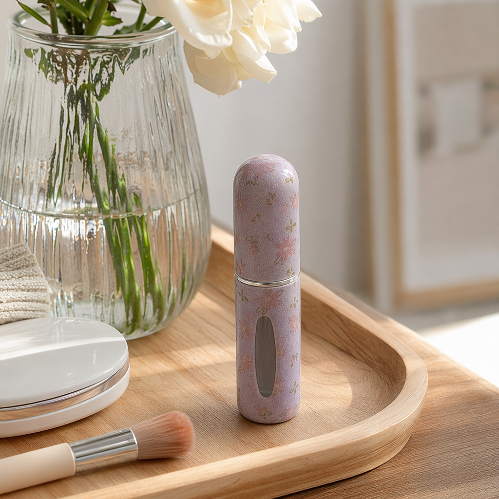 Pink floral portable perfume bottle, glass spray bottle, travel-sized portable fragrance small bottle details Picture