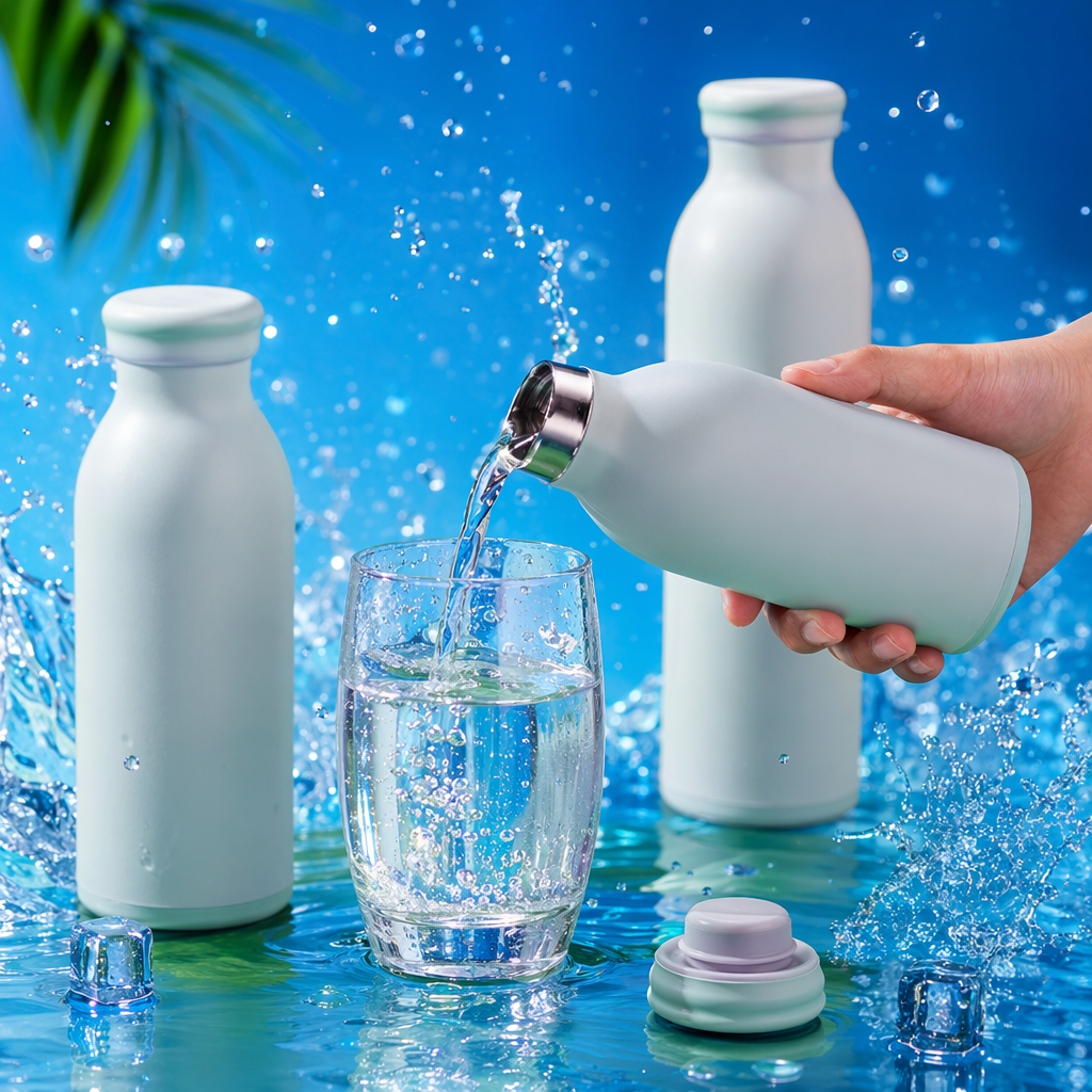 Light green water bottle with one hand for pouring water, 300ml glass cup with bottle cap Specification image