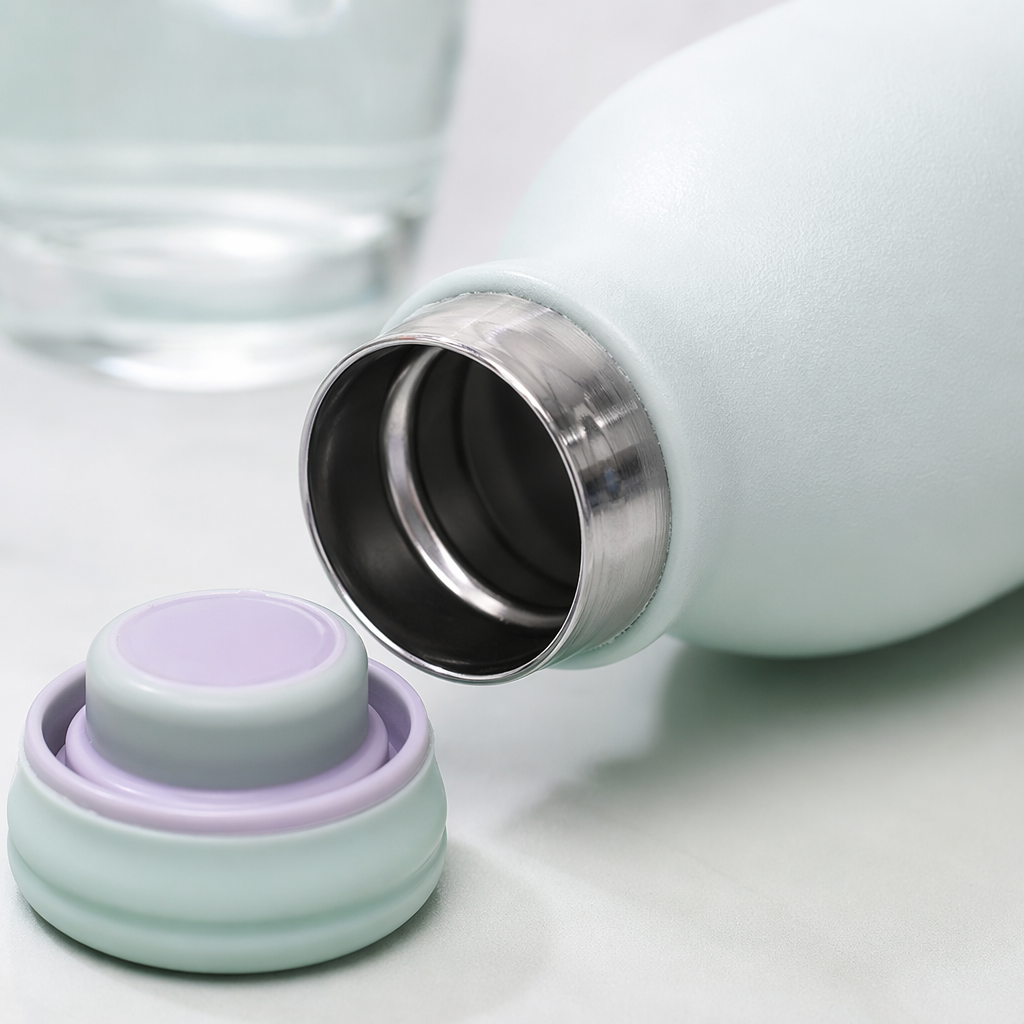 Light green water bottle with one hand for pouring water, 300ml glass cup with bottle cap Application Scenario