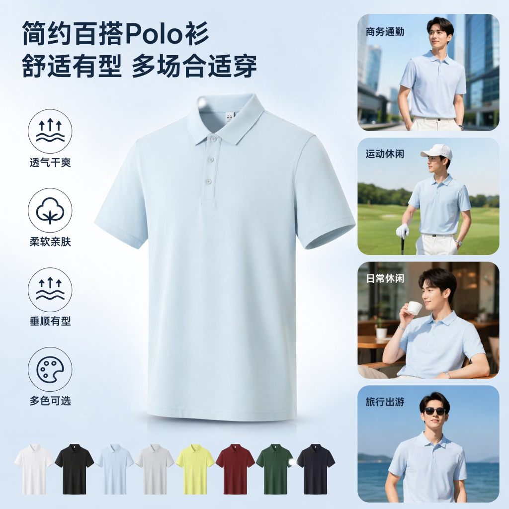Nine-color Polo shirt, men's pure cotton short-sleeved casual top