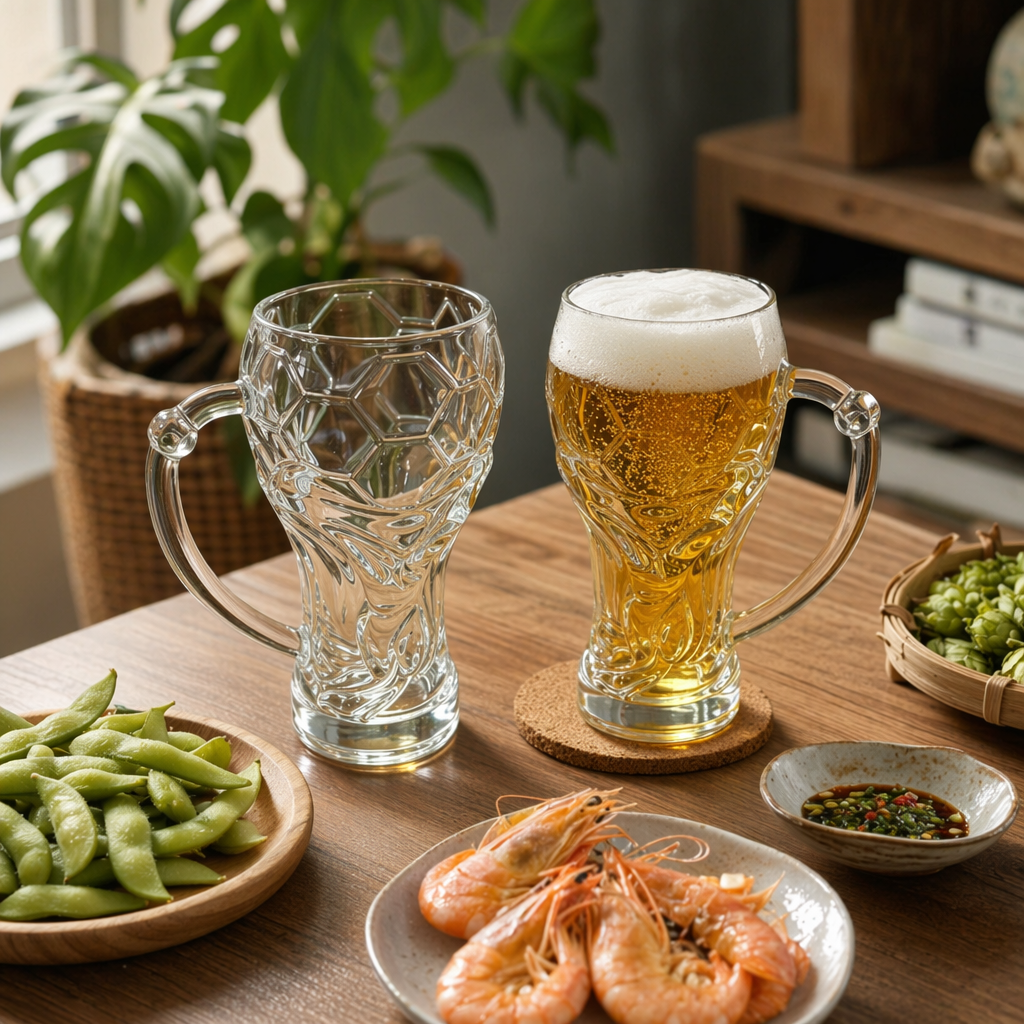 Transparent football-shaped beer mug 350ml, sports-themed party wine set details Picture
