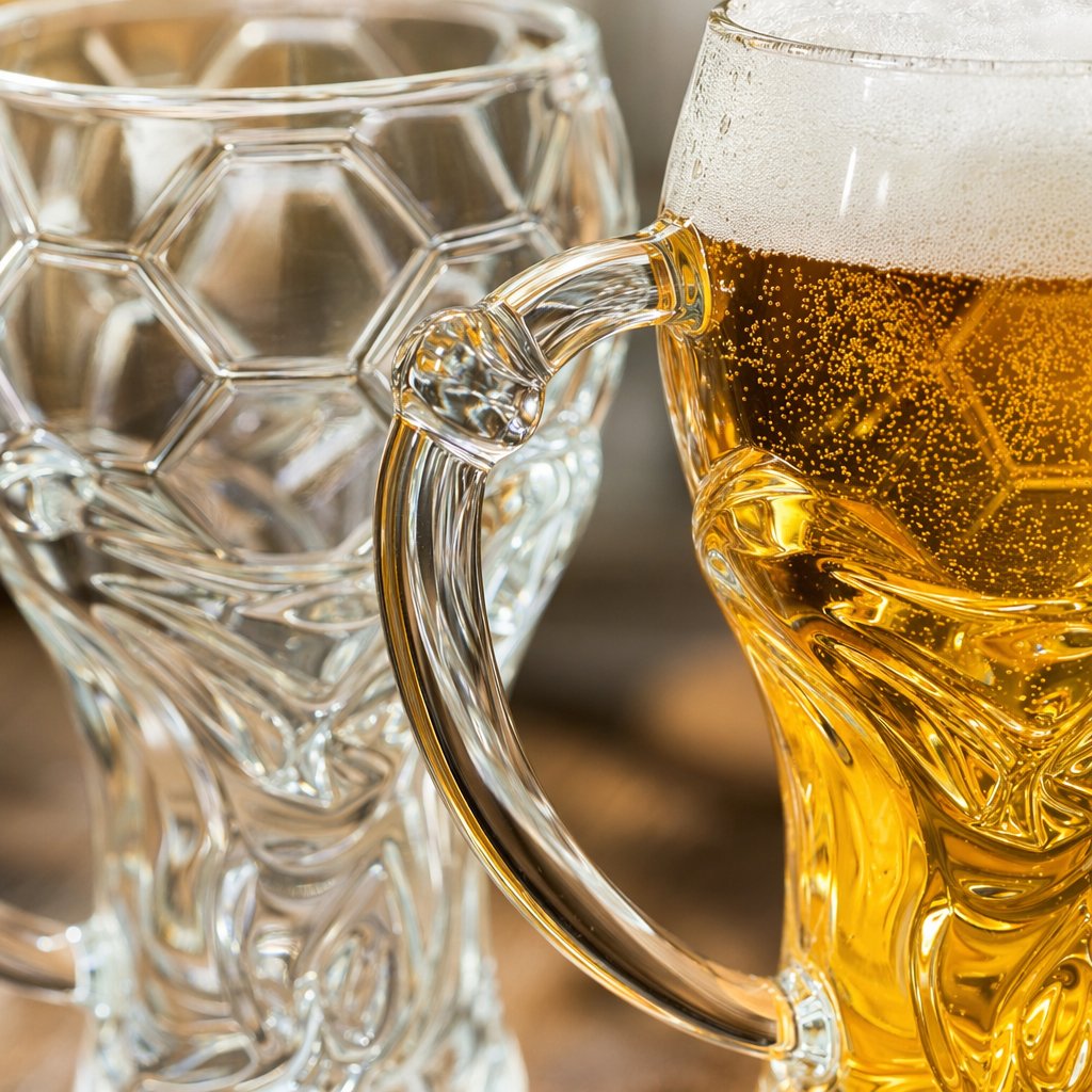 Transparent football-shaped beer mug 350ml, sports-themed party wine set Application Scenario
