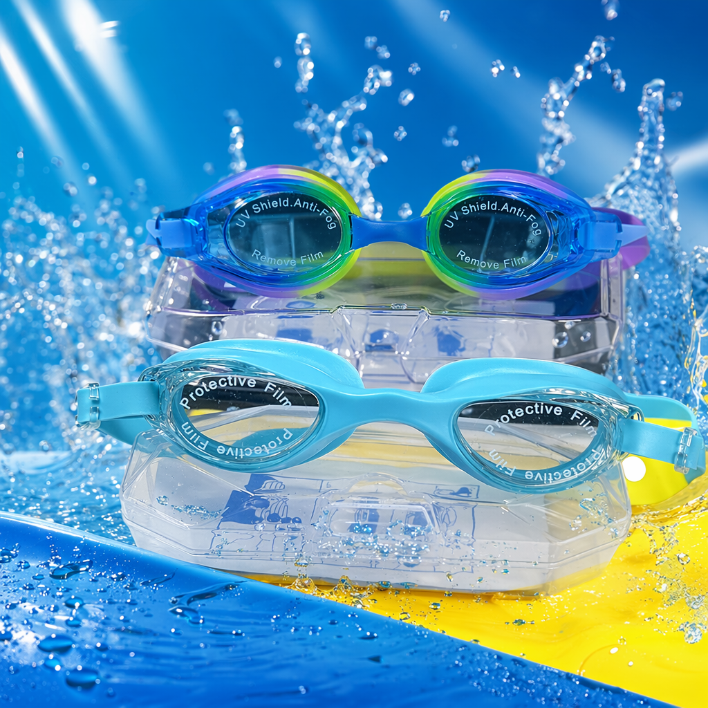 Blue anti-fog swimming goggles for both men and women, comfortable fit, high-definition view, essential for swimming Specification image